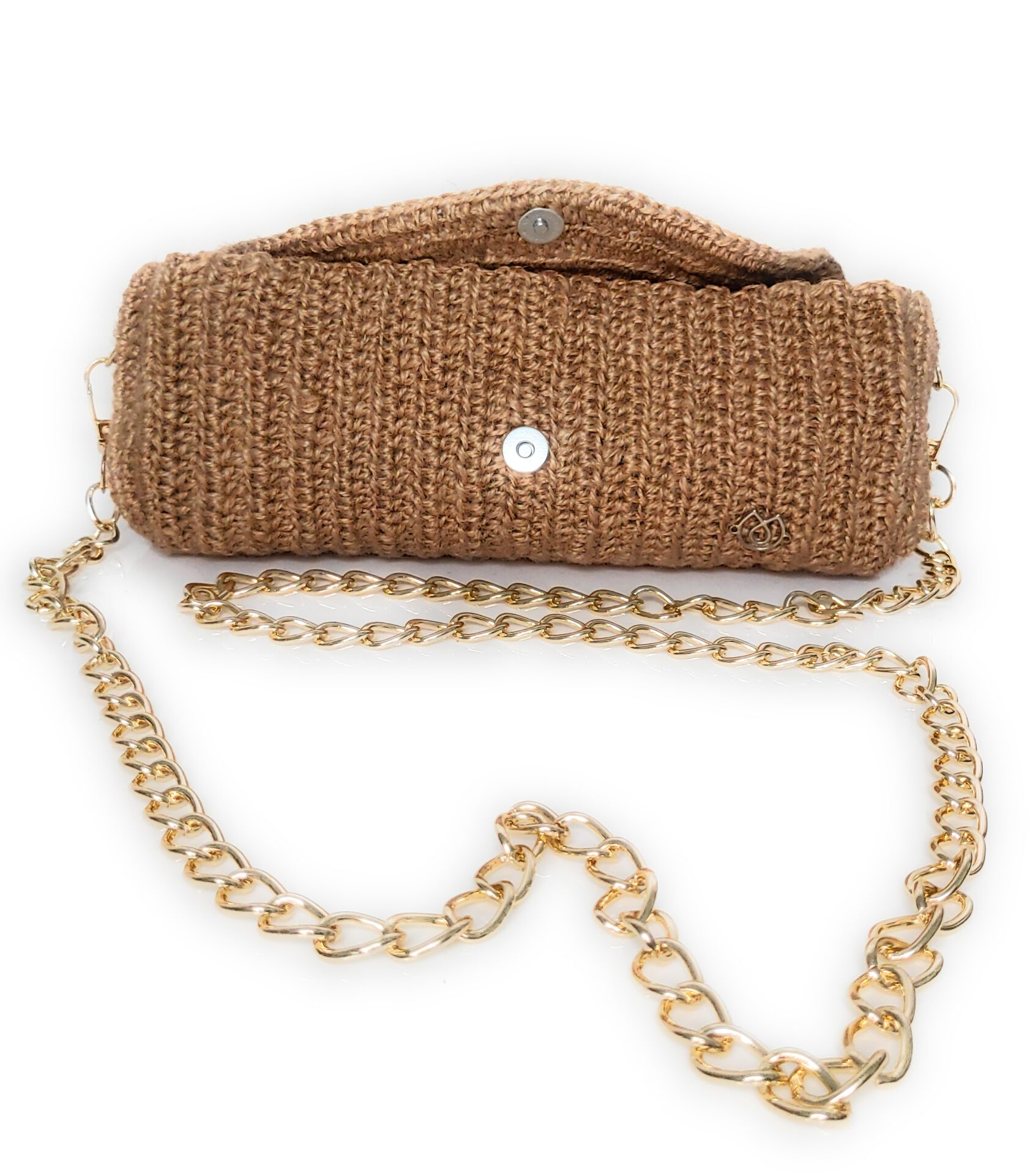 Divulge Jute Metal Sling Vanity Bag flap open