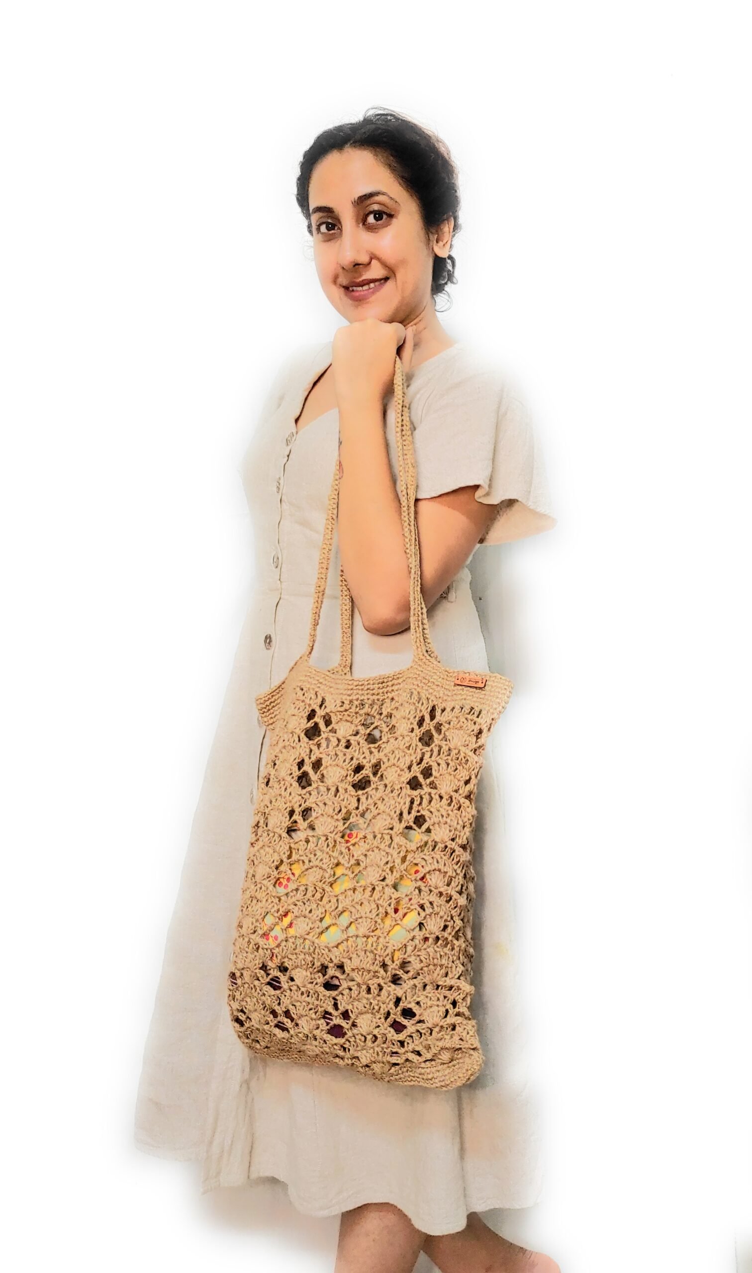 Divulge Jute Crochet Beach Bag with Spider net Design model photo