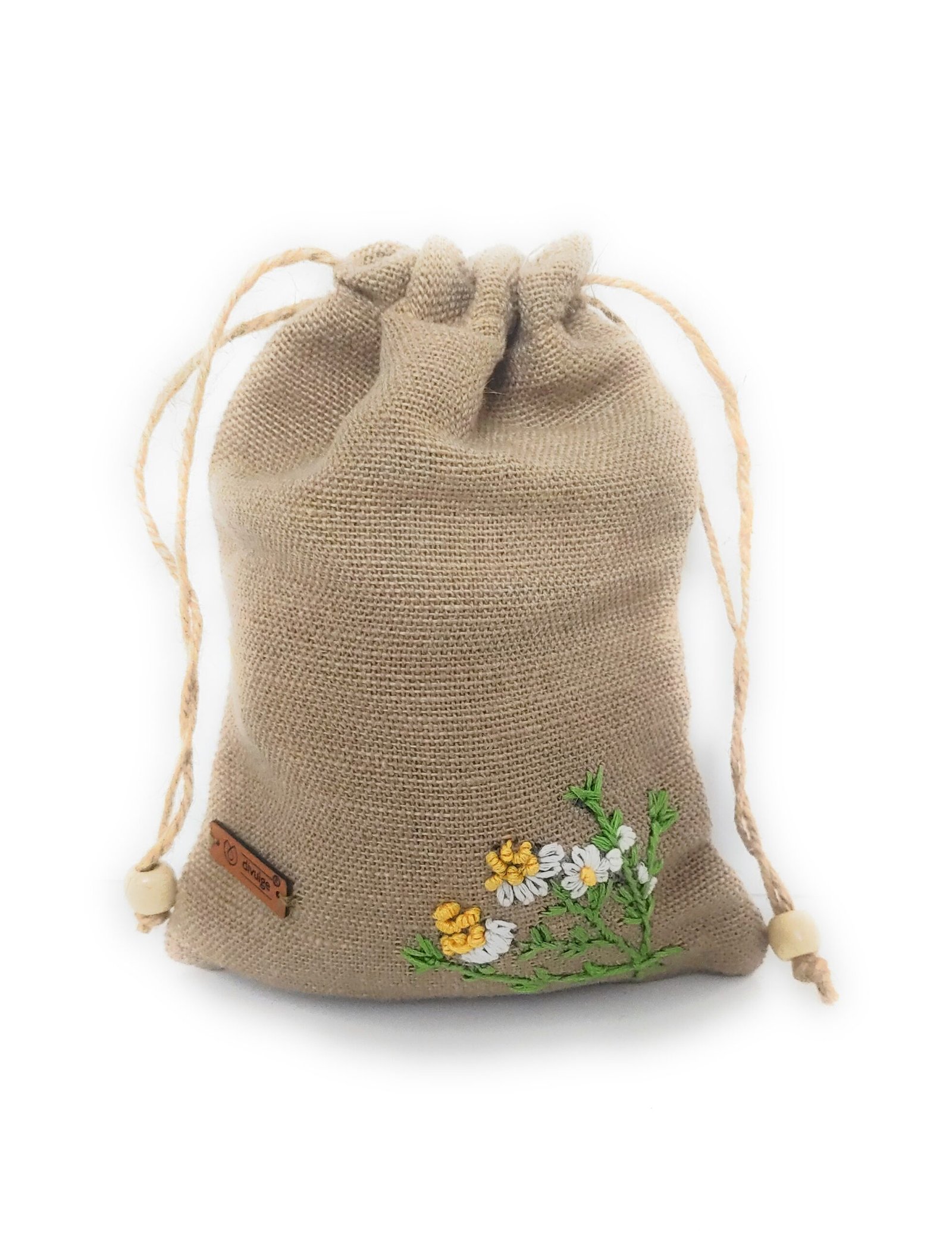 DIVULGE Natural Jute Color Drawstring Gift Bags, Gift bags With Hand Embroidery, Return Gift Bags, Burlap Gift bags for Festivals, Theme Wedding, Rice ceremony, Parties,and more.